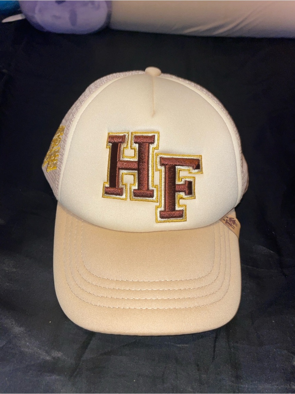 HF Embroidered Two-Tone Trucker Cap - Cream & Tan